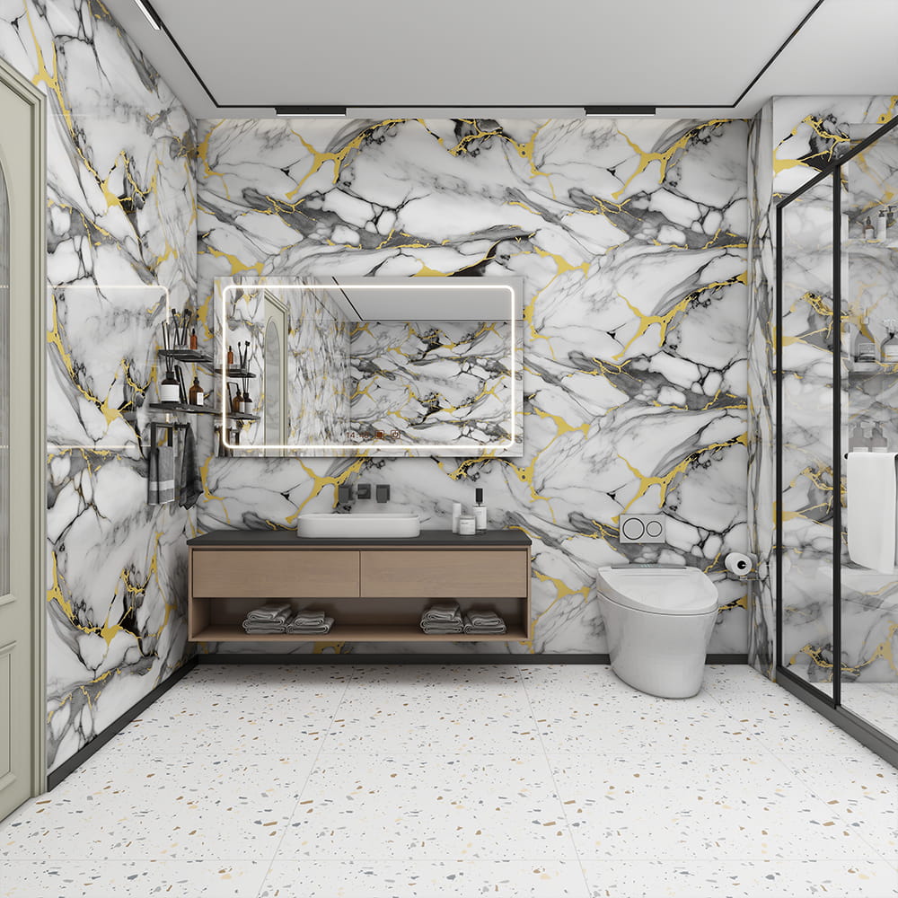 Carta da parati moderna in marmo lucido, rotolo di carta da parati autoadesiva impermeabile in PVC per interni, decorazione domestica, foglio di marmo