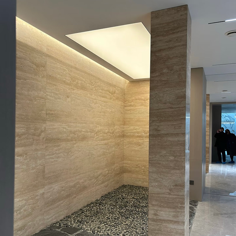 Impiallacciatura di piastrelle ignifuga Finto interno Rivestimento per pareti morbido flessibile Travertino Pannelli per pareti in pietra morbida flessibile artificiale